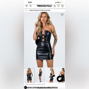 Princess Polly NADIYA STRAPLESS PU MINI DRESS BLACK